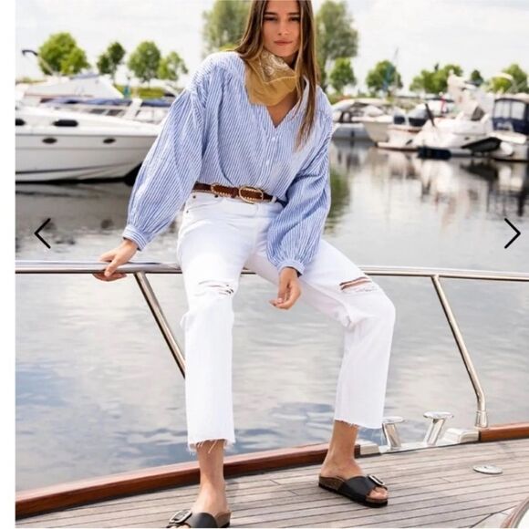 NWT RE/DONE 70s High-Rise Stove Pipe Jeans In White Destroyed - Picture 3 of 9